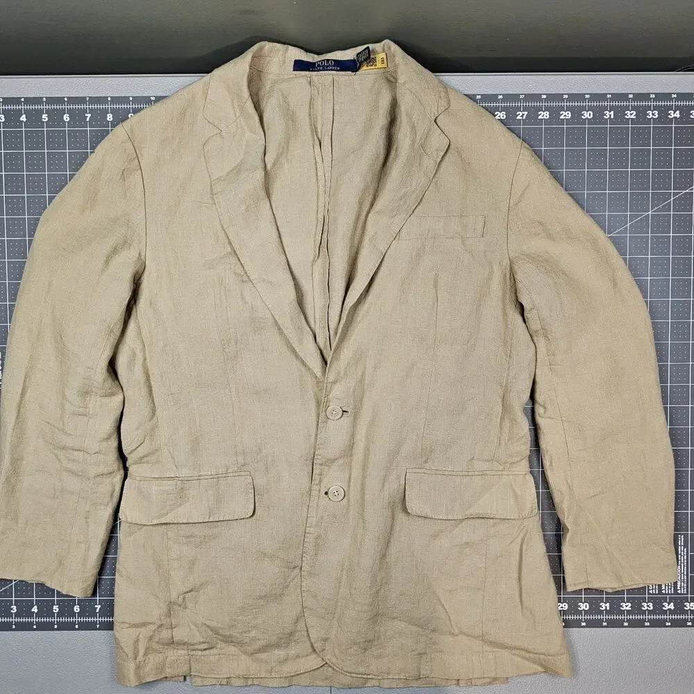 Polo Ralph Lauren Linen Sport Coat 38R 38W Tan Unlined Patch Pocket Blazer